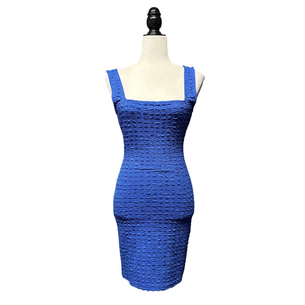 Steve Madden Tate Dress Royal Blue Textured Square Neck Mini Bodycon Women S NWT
